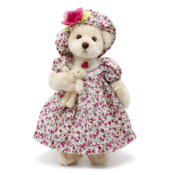 oitscute Teddy Bears Baby Cute Soft Plush Stuffed Animal Toy for Girl Women 16" (Red Flower)