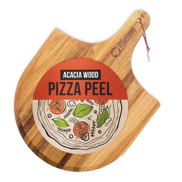 Chef Pomodoro Acacia Wood Pizza Peel, Charcuterie Board Pizza Spatula Paddle for Baking Homemade Pizza and Bread - Oven or Grill Use - POMODORO