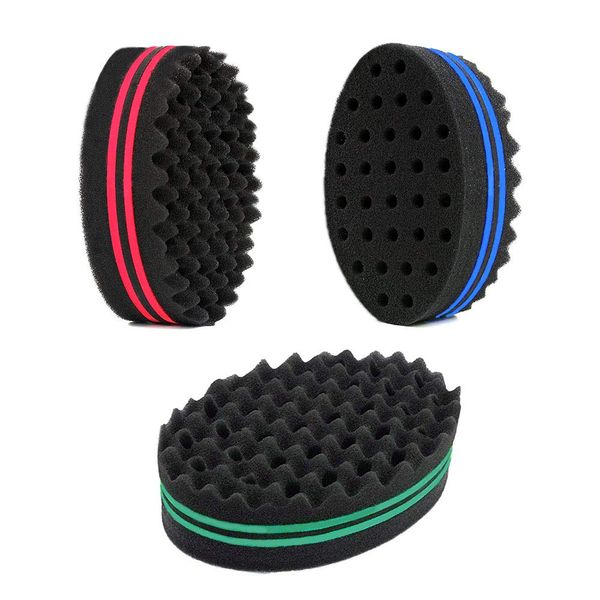 3Pcs Magic Hair Twist Sponge Brush, AUHOTA Premium Two-Sided Barber Curl Sponge with Small Holes, Men Women Children Hair Styling Care Tool for Afro Curling Coils Wave Hair Dreadlocks(3 Colors)