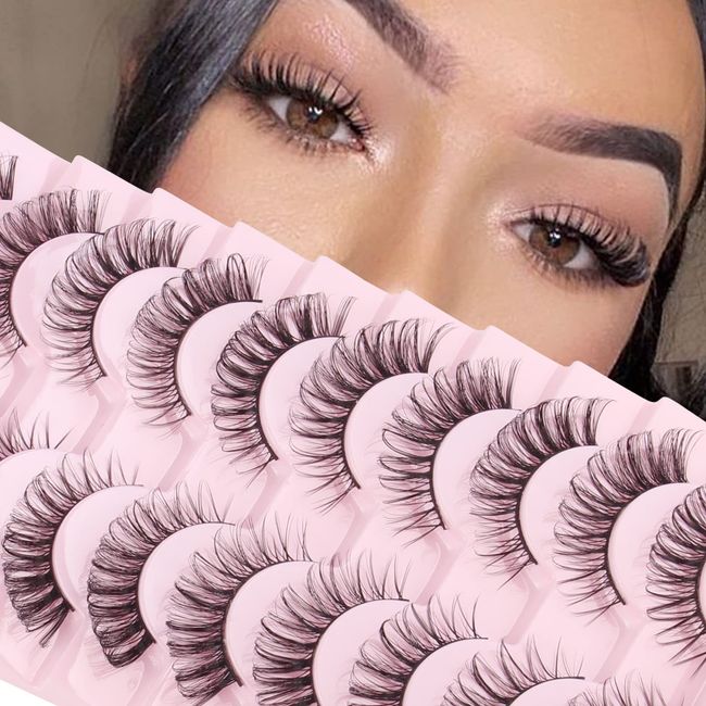 Parriparri KüNstliche Wimpern Cateye Russische NatüRlich 10 Paar Russian Strip Wiederverwendba Fake D Curl Cat Eye Lashes Fluffy Fake Lashes Curly False Eyelashes