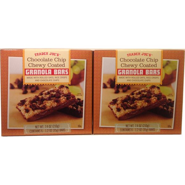 Trader Joe's Chocolate Chip Chewy Coated Granola Bars, 7.4 oz (2 Pack)