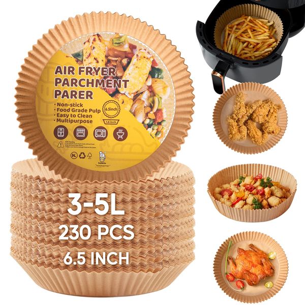 Katbite Air Fryer Liners for 3-5 L, 230PCS 6.5 Inch, Non-Stick Air Fryer Parchment Paper Liners, Oil-Proof Water-Proof Round Air Fryer Liners, Air Fryer Paper Liners for Ninja, Tower, Cosori, Gourmia