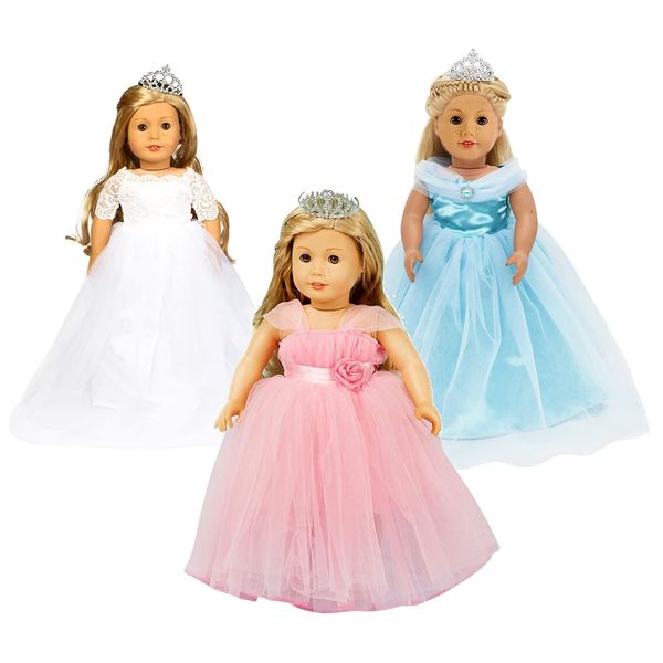 Girls Doll Clothes and Accessories , Princess Costume , Wedding Dress , Party Gown Dress for 18 inch Dolls (3Pcs)