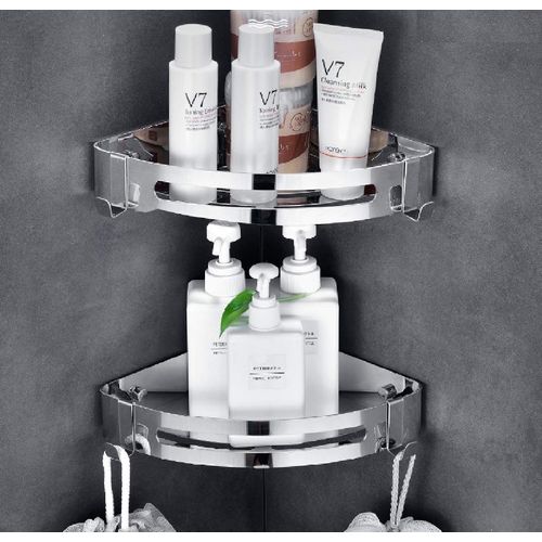 NearMoon Bathroom Shower Caddy 2 Pack, No Drill 304 Stainless Steel Shower Organizer with 2 Hooks (Corner Shelf, Chrome)