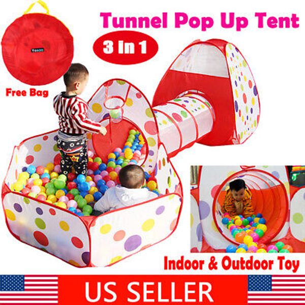 3 In 1 Indoor Outdoor Kids Tunnel Pop Up Game Play Toys Tent Ocean Ball Pit Pool