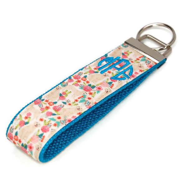 Monogrammed Golden Retriever Keychain Fabric Key Fob