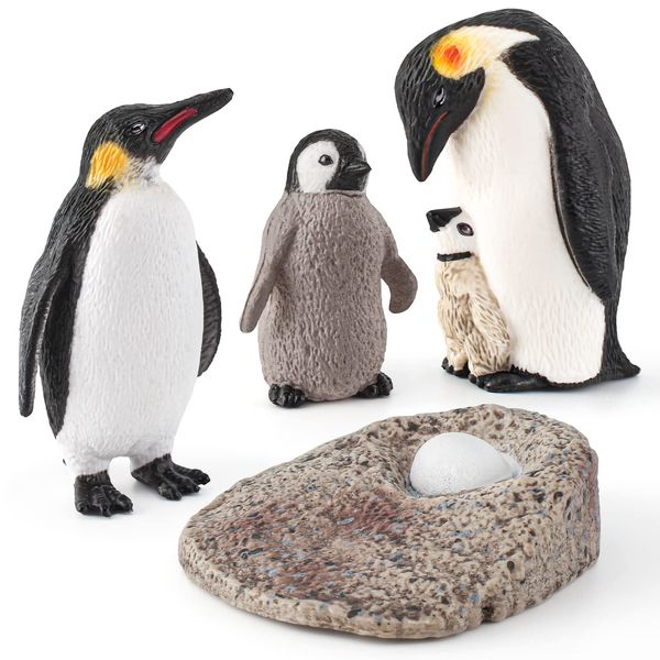 WONWONTOYS 4PCS Penguin Lifecycle Antarctica Penguin Figurines Toy Playset Arctic Penguins Early Educational Toys Cake Decoration Christmas Birthday Party Supplies Decor