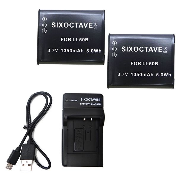 [SIXOCTAVE] Olympus LI-50B Pentax D-LI92 Ricoh DB-100 2 Replacement Battery and UC-50 USB Charger Set of 3 STYLUS XZ-10 / SZ-16 / SZ-15 / TG-850 Tough / TG-835 Tough / TG-830 Tough / TG-830 Tough.