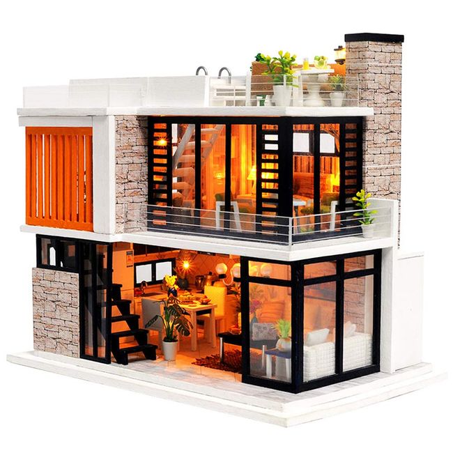Spilay Dollhouse Miniature with Furniture,DIY Dollhouse Kit Mini Modern Villa Model with Music Box ,1:24 Scale Creative Doll House Best Christmas Birthday Gift for Lovers Boys and Girls(Florence)