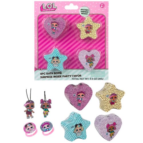 L.O.L. Surprise! Party Favors 4PC Children Bath Bomb Package - Non Toxic Bath Bombs for Kids, Spa Gifts for Girls, Kid Safe Bath Bombs for Girls, LOL Bath Set, Kids Bath Accessories Girls Gift Pack