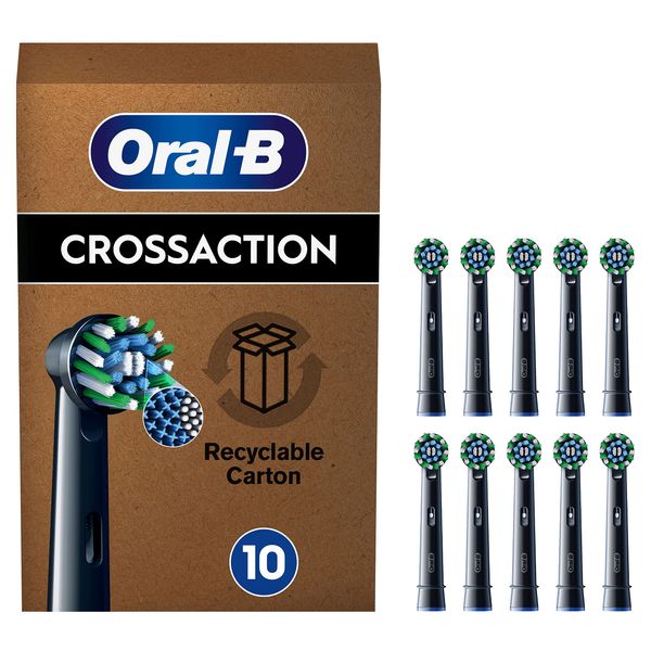 Oral-B Pro Cross Action Electric Toothbrush Head, X-Shape And Angled Bristles for Deeper Plaque Removal, Pack of 10 Toothbrush Heads, Suitable For Mailbox, Black