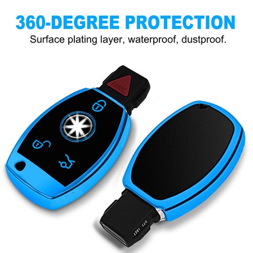 Kirsnda for Mercedes Benz key fob cover case with keychain,Soft TPU key case/skin, fit C E S G-Class ect, Remote Key Vehicle Accessories(Blue)