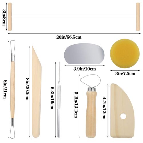 Heyu-Lotus 8 Pcs Pottery Sculpting Tool Set, Wood and Metal Pottery Clay Modeling Tool Complete Pottery Tool Set Beginners Ceramic Clay Tools for Pottery, Ceramics Sculpture, Carving Design