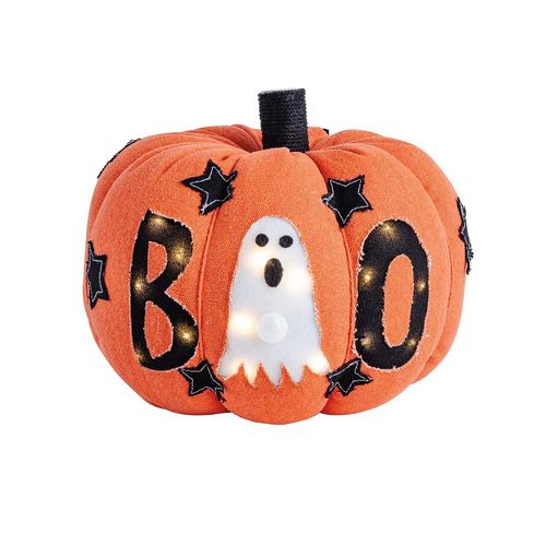 Mud Pie Light up and Sound Pumpkin Halloween Pillow, Orange