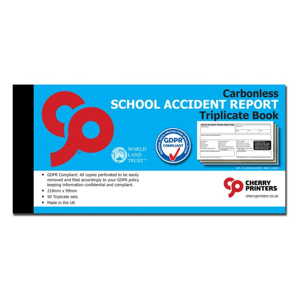 NCR School Accident Report Triplicate Book 99 x 210mm 50 Sets Carbonless