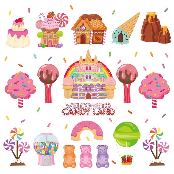 B1ykin 50Pcs Candyland Classroom Bulletin Board Decorations Set Welcome to Candy Land Ice Cream Donut Round Lollipop Cutouts Kids Sweet Birthday Themed Party Supplies Photo Props for Inside Wall