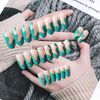 Bufenia Almond False Nails 24Pcs Glossy Fake Nails Oval Press on Nails with Design Acrylic Nails Stick on Nails for Women and Girls (Green Wave)