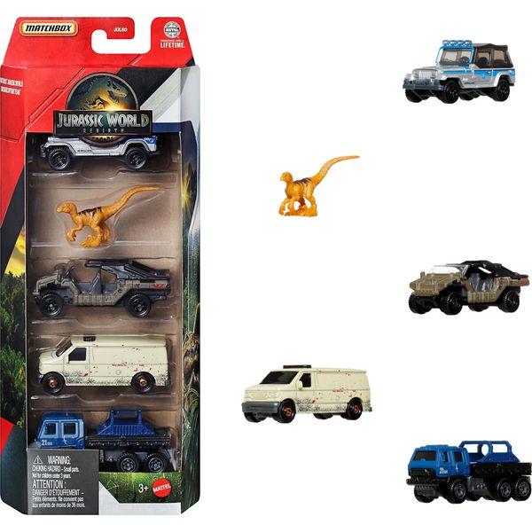 Matchbox Jurassic World Basic Car, Pack of 5, for Ages 3+