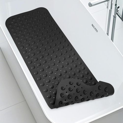WarmSnow Long Bathtub Mat Non Slip 39.5 x 16 Inch, Inside Shower Mats with Suction Cups & Drain Holes, Soft TPE Bath Mat for Tub, Quick-Drain Bathroom Floor Mats, Black