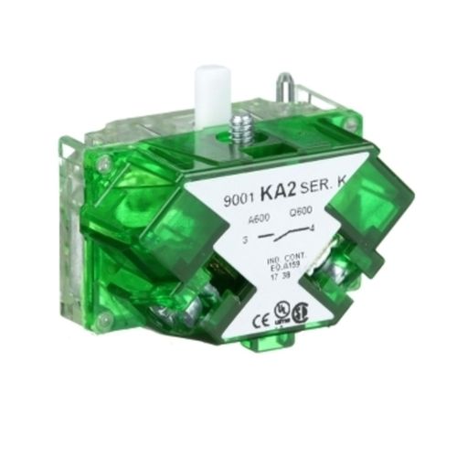 Schneider Electric - Push Button Contact Block with Protected Terminals, Harmony 9001 K | 600-Vac, Screw Clamp Terminal | 10-Amp 30-Mm Electrical Box, Green, 9001KA2