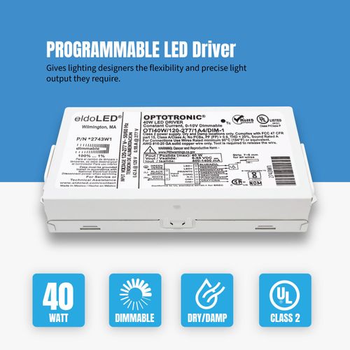 Osram 57351 Optotronic 40W 120/277V AC 50/60Hz Constant Current Dimmable Compact LED Driver OTi 40W/120-277/1A4 DIM-1