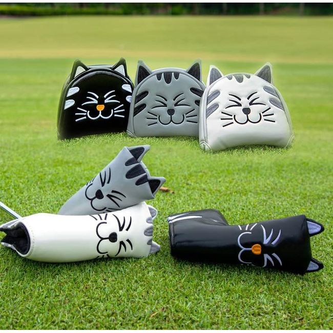 Putter Cover Headcover for Odyssey 2 Ball Mallet Magnet Fits Scotty Cameron Odyssey Pin Cat Cat Black and White Gray (White, Pin Type)