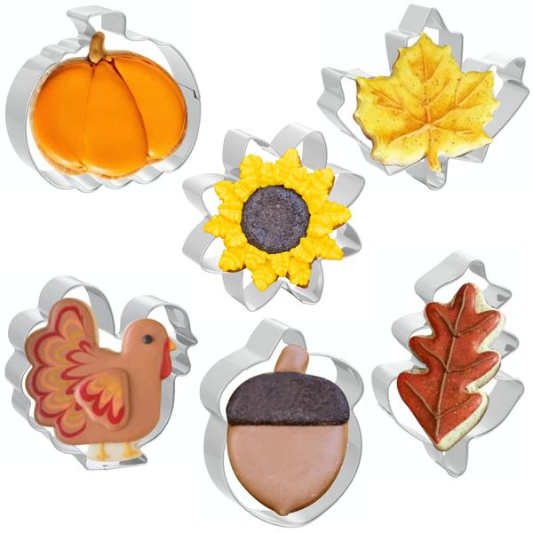 JOB JOL Cookie Cutters 6 PCS, Fall Thanksgiving Cookie Cutters, 3'' to 3.5''