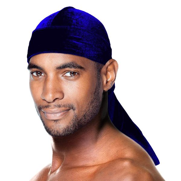 Durag - Velvet Long Tail 360/540/720 Wave - Premium Soft Quality Fabric, Coconut Oil Treated Stretchable Headwraps, Headtie, Headwear for Men and Women (Royal Blue - 1 Pack)