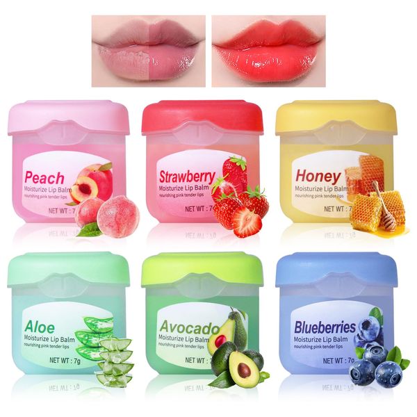 Prreal 6PCS Lip Balm Set, Fruit Lip Sleeping Mask, Moisturising Lip Mask, Lip Care Set for Dry and Cracked Lips, Aloe Vera Honey Hydrating Lip Scrub Set, for Improving Repair Lip Overnight(Set A)