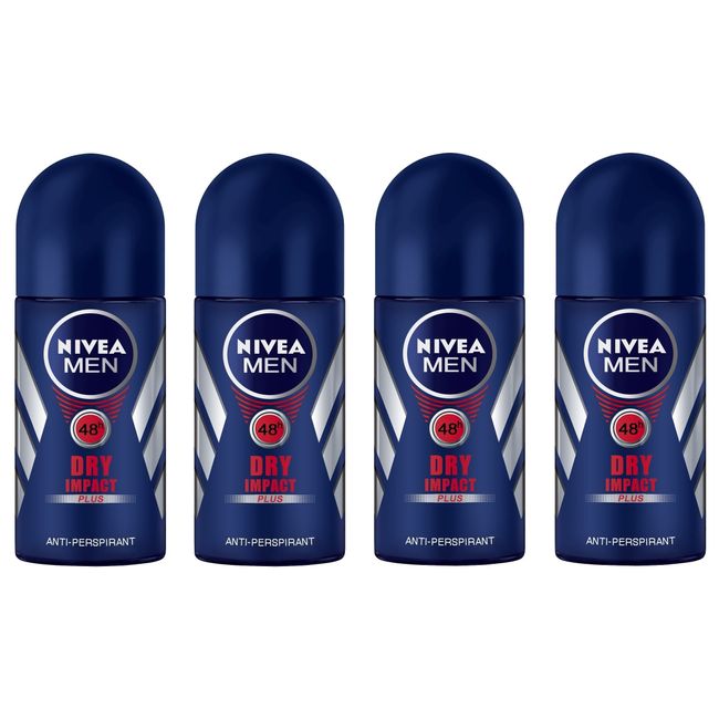 (Pack of 4) Nivea Dry Impact Plus Anti-perspirant Deodorant Roll On for Men 4x50ml - (4 Pack) Nivea Dry Impact Plus Antiperspirant Deodorant Roll On for Men 4x50ml