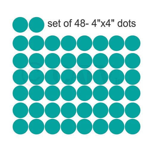 4x4 Set of 48 Polka Dot Circles Vinyl Decal Home Decor Wall Art (Turquoise)