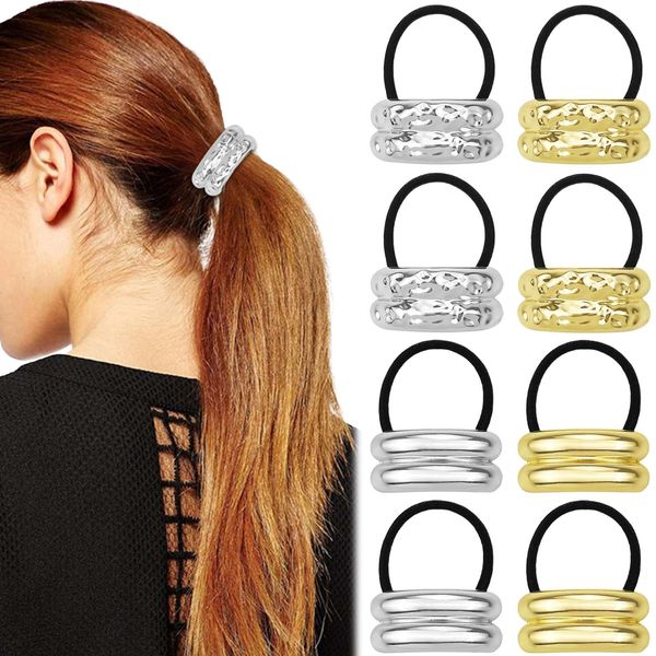 8Pcs Metal Hair Ties Ponytail Holder Hair Cuff Double Arch Elastic Hair Ties Gothic Punk Hair Bands Ellipse Wrap Decorative Accessories for Women