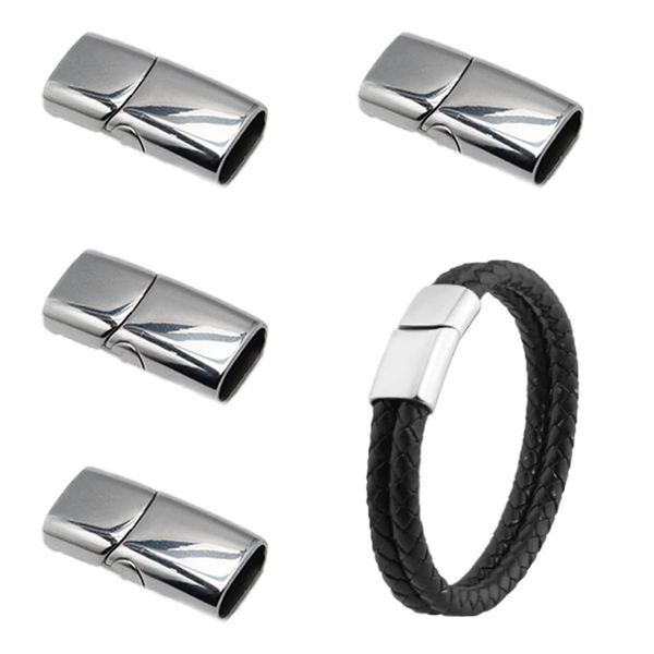 Sixfolo 4 Pcs Stainless Steel Magnetic Clasps,Rectangle Magnetic Jewelry Bracelet Clasps and Closure Converter Magnetic Clasps for DIY Leather Bracelets Jewelry Making(Silver, 8mm)