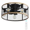 20" Farmhouse Ceiling Fan Light Flush Mount Caged Lights Kit With Remote Control