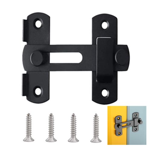 YFFSFDC Door Latch Door Lock Flip Door Latch 180 Degree Clasp Type Stainless Steel Sliding Door Key Aftermarket Security Privacy Protection Door Sliding Door Auxiliary Lock with Screws (Black)