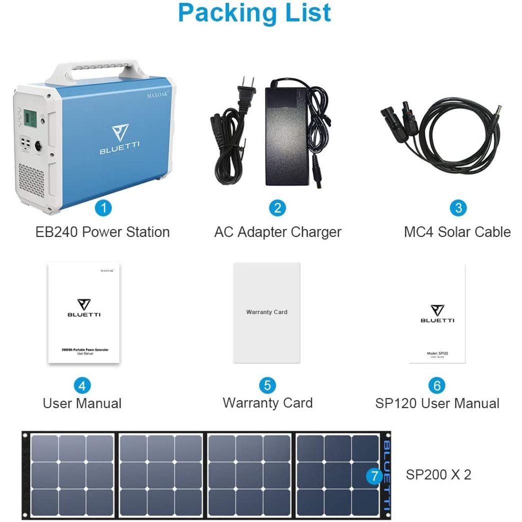 BLUETTI SP200 200w Monocrystalline Solar Panel for AC200P/EB70/AC50S/EB150/EB240 Portable Power Station Foldable Solar Charger for Outdoor RV Camper Off Grid Solar Power Backup MC4 Charging Cable 3M 