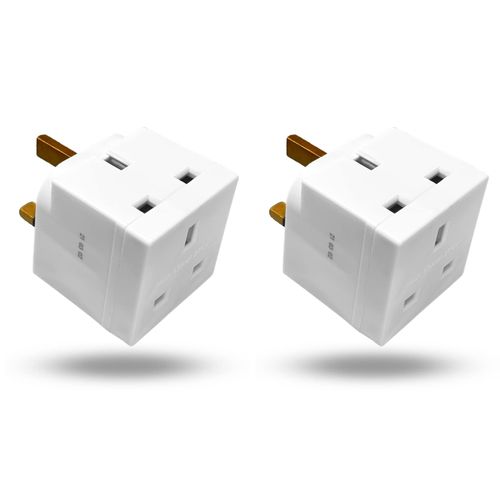 Pack of 2 Way Double Plug Adapter, Multi Plug Extension Adapter UK, 3 Pin Socket Extensions 13 Amp 250V Plug Extender Multiplug for Home Phone & Socket Pin wall plugs for Office & Home Accessories.