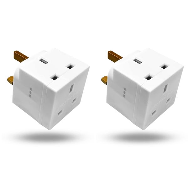 Pack of 2 Way Double Plug Adapter, Multi Plug Extension Adapter UK, 3 Pin Socket Extensions 13 Amp 250V Plug Extender Multiplug for Home Phone & Socket Pin wall plugs for Office & Home Accessories.