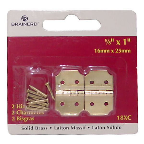 (12 Pack) Pair 5/8" X 1" Solid Brass Hinges With Brads