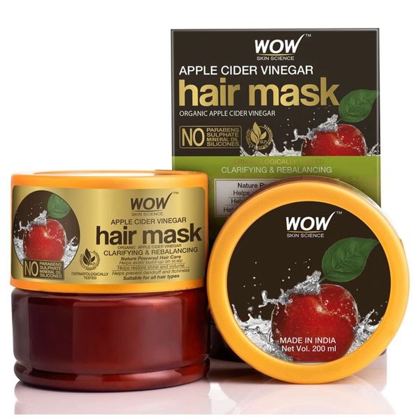 WOW Skin Science Apple Cider Vinegar Hair Mask - Deep Conditioner with Argan Oil, Anti-Dandruff, Anti-Frizz, Smoothing & Strengthening Hair Masque, Restore Shine & Volume - All Hair Types - 200 ml