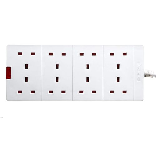 Masterplug Eight Socket Extension Lead with Power Indicator, 2 Metre, White