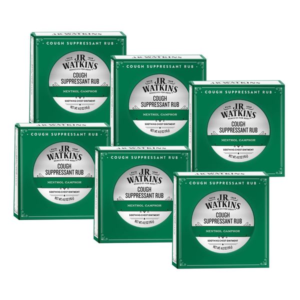 J.R. Watkins Menthol Camphor Cough Suppressant – Vapor Rub Relieves Congestion – Medicated Vapors for Soothing Relief – Topical Chest Rub, 4.13 oz, 6 Pack