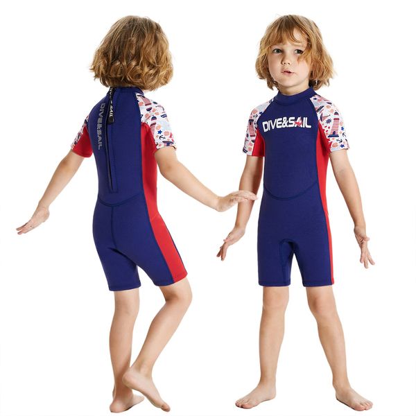 ANVIGO Neoprenanzug Kinder Neopren Shorty Thermal Tauchen Badeanzug, 2,5 mm Neopren Rückenreißverschluss Einteilige Neoprenanzüge für Wassersport Surfen Schwimmen Tauchen Jetski (Navy Blau, XL)