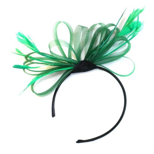 Emerald Green Huge Net Hoops Feather Headband Fascinator Wedding Ascot Hair Accessores