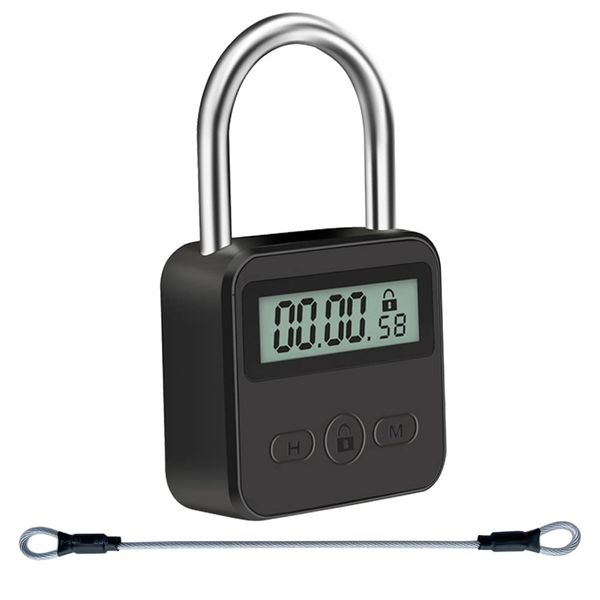 Metal Timer Lock, LCD Display Multi-Function Electronic Time, 99 Hours Max Timing, USB Rechargeable Timer Padlock (Black)