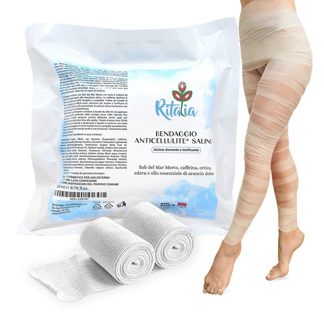 Ritalia® LEGS DRAINING BANDAGES mit Salz aus dem Toten Meer und Wirkstoffen 100% VEGAN - Schlankmachende und straffende Anti-Cellulite-Bandagenbehandlung für Beine und Po (Bandagen Toten Meer)