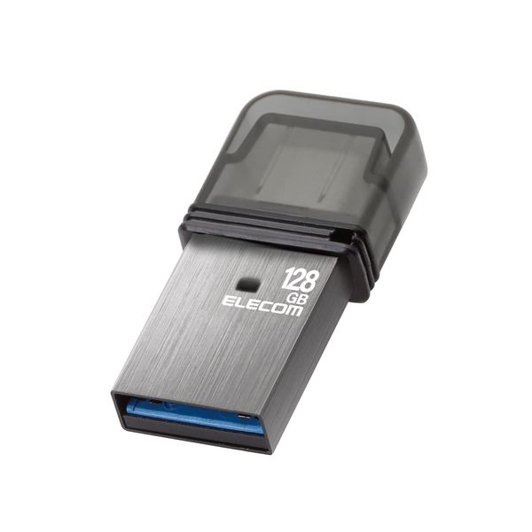 Elecom MF-CAU32128GSV USB Memory, 128GB USB 3.2 (Gen1) Type-C Cap, Silver
