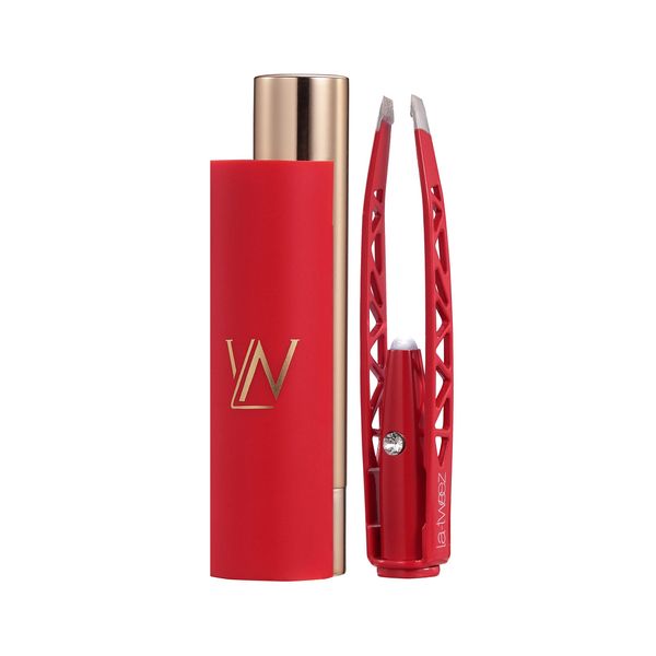 LaTweez Pro Illuminating Tweezers & Mirrored Carry Case with Diamond Dust Tips, Red, 0.5 Pound