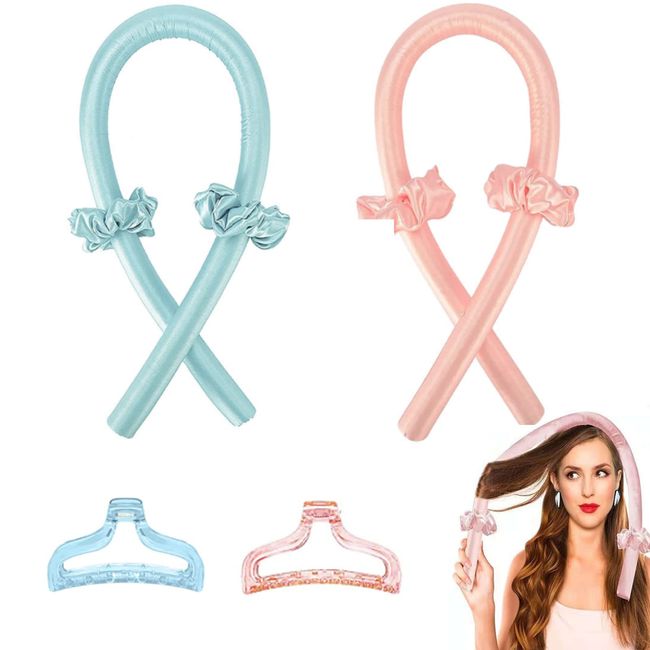 Tuofang 2stück Heatless Curls Band, Lockenwickler über Nacht, Rutschfest Stirnband Lockenwickler mit Haarnadel, Schaum Lockenstab, Wave Formers über Nacht für Langes Mittleres Haar (Rosa Grün)