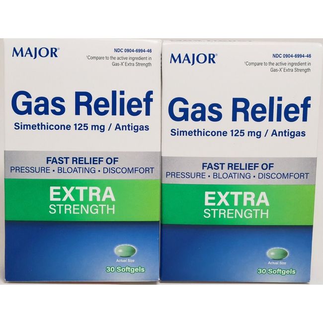 Major Gas Relief Extra strength, Simethicone 125mg 30softgels(2Packs) -EXP:05/25